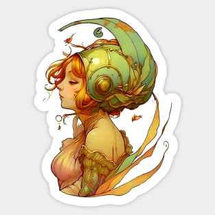 Garden Girl With A Snail Inspired Fantasy Headwear Art Nouveau Illustration Sticker